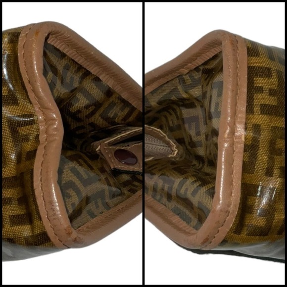 Fendi Zucca FF Coated Canvas Cosmetic Bag Pouch with leather trim and accents - Picture 5 of 14